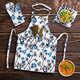 100% Cotton and Floral Print Set of Apron, Glove and Pot Holder (APRON-90X65 CM)- White and Blue