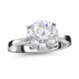 Moissanite Solitaire (100 Faceted) Ring in Rhodium Overlay Sterling Silver 3.00 Ct.