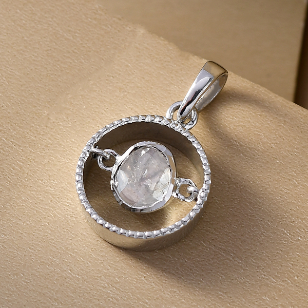 Artisan Crafted Polki Diamond Pendant in Platinum Overlay Sterling Silver 0.15 Ct.