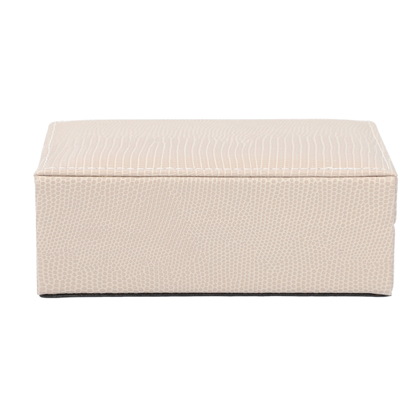 Grace Collection - Lizard Skin Pattern Rectangular Shaped  Anti-Tarnish Jewellery Box with Inside Mirror, Ring Rows & 2 Sections (Size 16x10x6cm) - Ivory