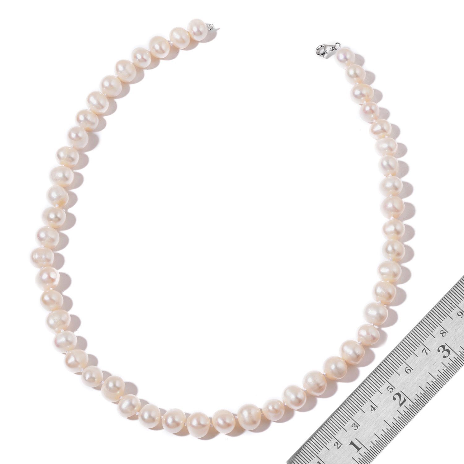9K W Gold Fresh Water White Pearl Necklace (Size 18)