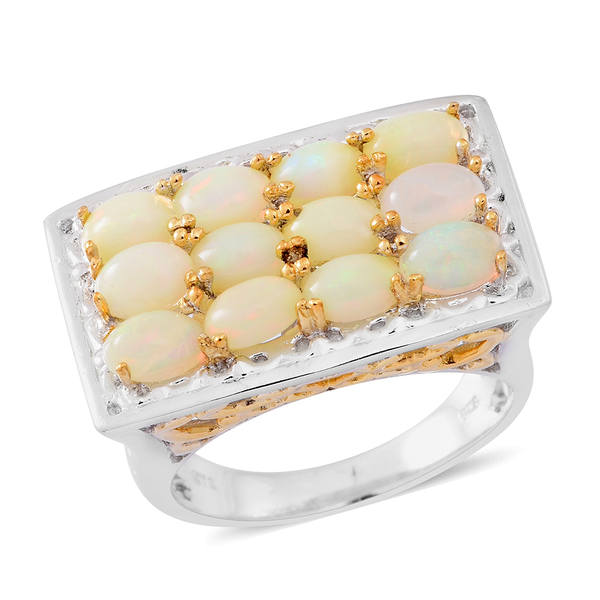 Designer Inspired-Ethiopian Welo Opal (Ovl) Ring in Rhodium and Yellow Gold Overlay Sterling Silver 