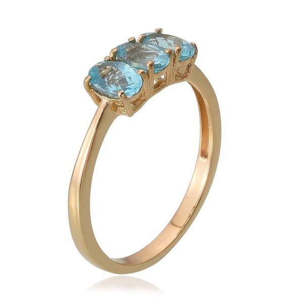 Paraibe Apatite (Ovl) Trilogy Ring in 14K Gold Overlay Sterling Silver 1.250 Ct.