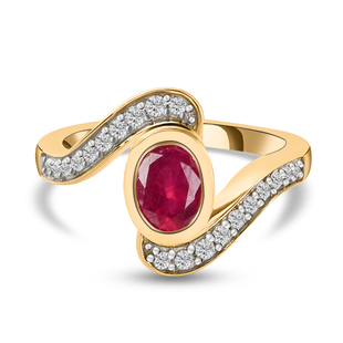 1.25 Ct African Ruby and Cambodian Zircon Bypass Ring in 14K Gold Plated Sterling Silver