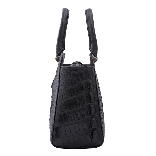 RIVER 100% Genuine Crocodile Leather Bag with Zipper Closure (25x21x11Cm) - Black