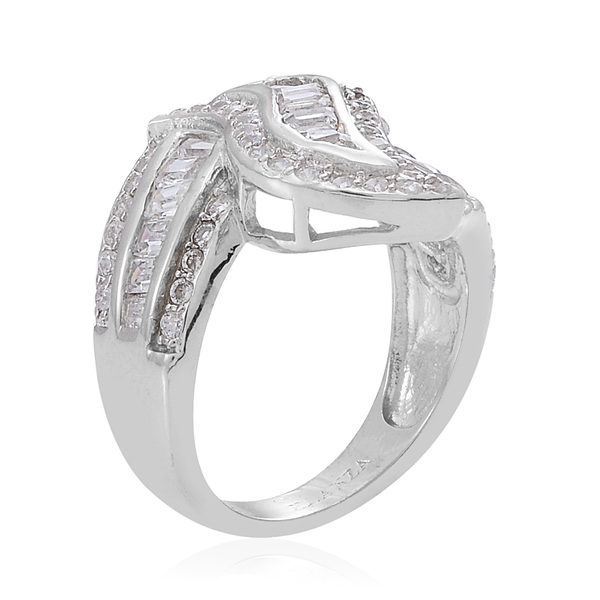 AAA Simulated White Diamond (Bgt) Ring in Rhodium Plated Sterling Silver