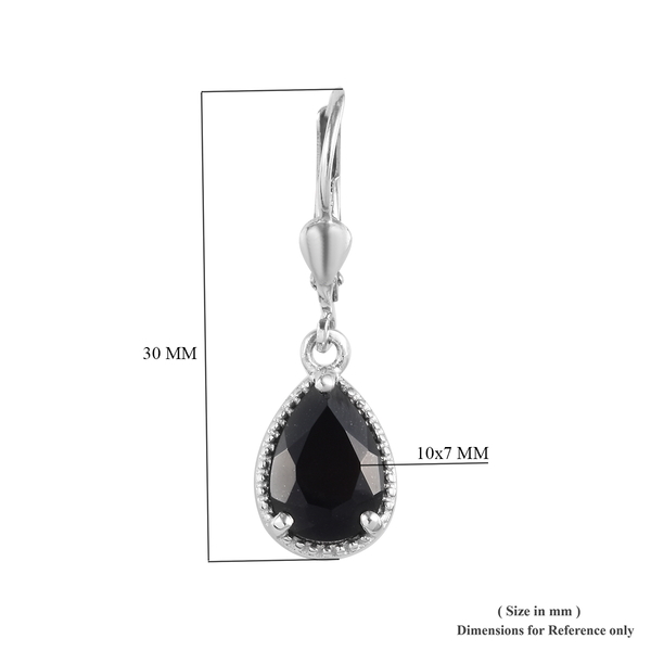AA Black Tourmaline (Pear) Lever Back Earrings in Platinum Overlay Sterling Silver 3.500 Ct.