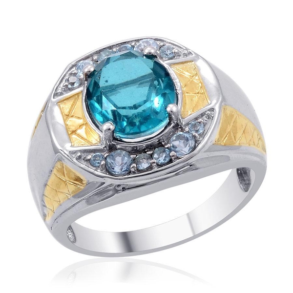 Capri Blue Quartz (Ovl 4.50 Ct), Blue Topaz Ring in 14K YG and Platinum Overlay Sterling Silver 5.31