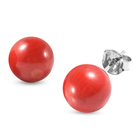 Coral Stud Earrings (with Push Back) in Rhodium Overlay Sterling Silver