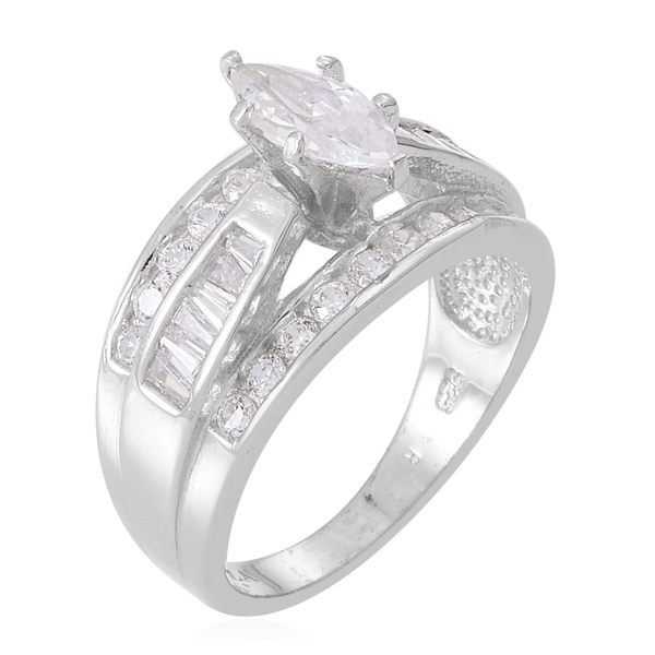 ELANZA AAA Simulated Diamond (Mrq) Ring in Rhodium Plated Sterling Silver