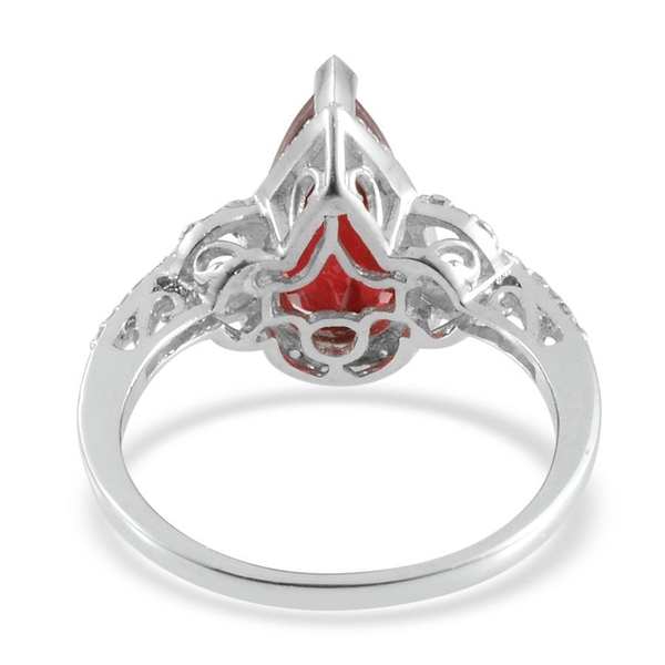 Ruby Quartz (Pear 3.25 Ct), Diamond Ring in Platinum Overlay Sterling Silver 3.300 Ct.
