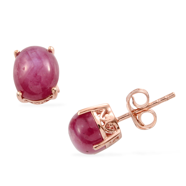 JCK Vegas Collection Star Ruby (Ovl) Stud Earrings (with Push Back) in Rose Gold Overlay Sterling Si