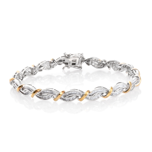 Diamond (Bgt) Bracelet (Size 7.5) in Platinum and Yellow Gold Overlay Sterling Silver 2.000 Ct, Silv