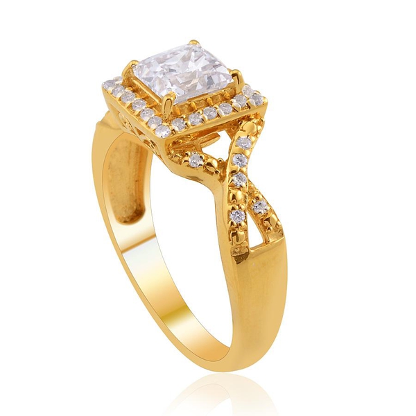 Lustro Stella - 14K Gold Overlay Sterling Silver (Sqr) Ring Made with Finest CZ 1.564 Ct.