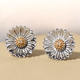 Diamond Floral Stud Earrings (with Push Back) in Platinum and Gold Overlay Sterling Silver