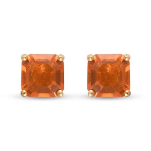 Extremely Rare Asscher Cut Jalisco Fire Opal Stud Earrings (with Push Back) in 14K Gold Overlay Ster