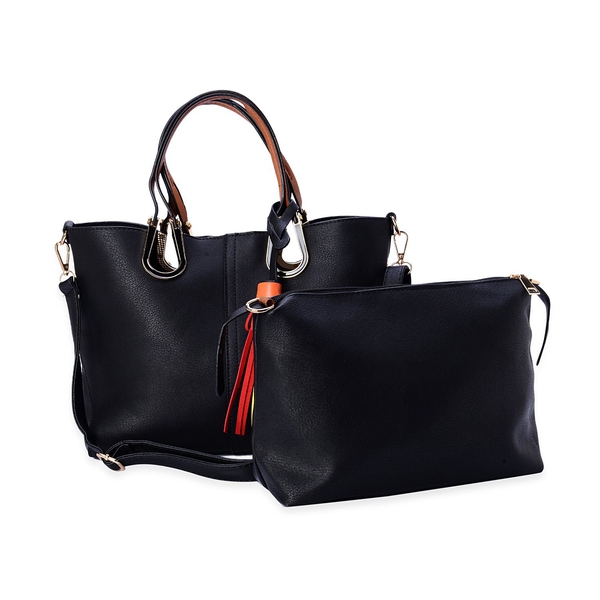 Set of 2 - Black Colour Large and Small Tote Bag with Adjustable and Removable Shoulder Strap (Size 