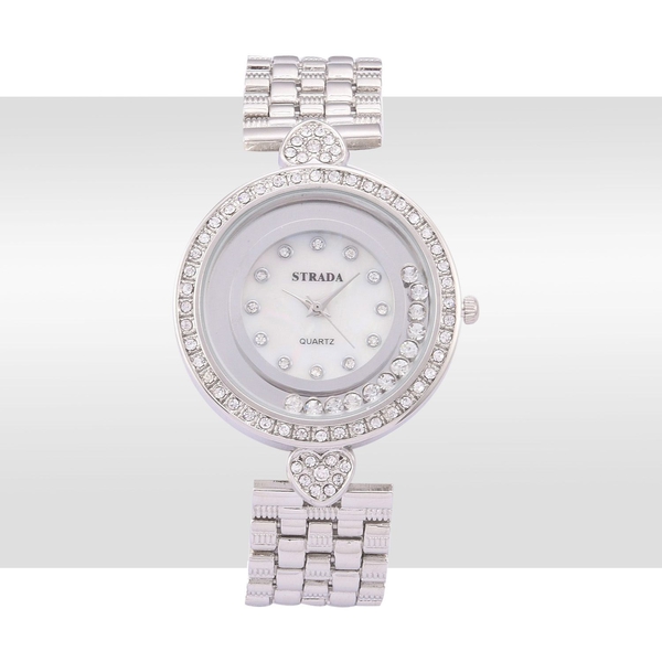 STRADA Austrian Crystal Studded Silver Tone Watch with Floating Crystals
