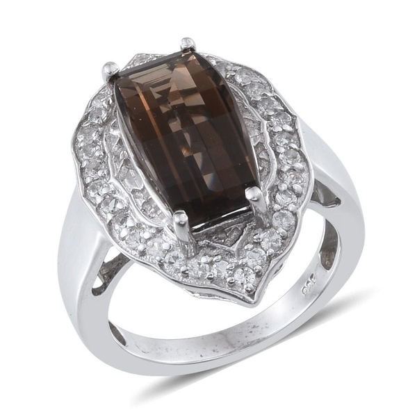 Brazilian Smoky Quartz and White Topaz Ring in Platinum Overlay Sterling Silver 5.750 Ct.