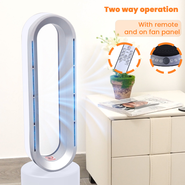 All Seasons 5 in 1 Electric Bladeless Heater/Fan with Remote Control, Air Purifier with HEPA Filter (86Cm) - White & Silver