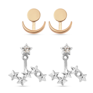 Set of 2 - White Austrian Crystal Earrings (with Push Back) in Silver and Gold Tone