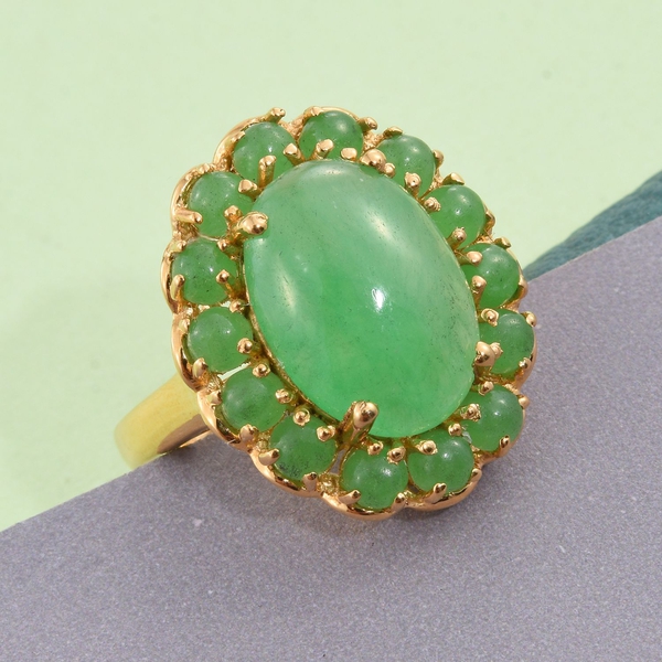 Green Jade (Ovl 5.75 Ct) Ring in 14K Gold Overlay Sterling Silver 8.250 Ct.