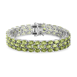 Hebei Peridot Cluster Bracelet (Size - 7.5) in Platinum Overlay Sterling Silver 37.99 Ct, Silver Wt.