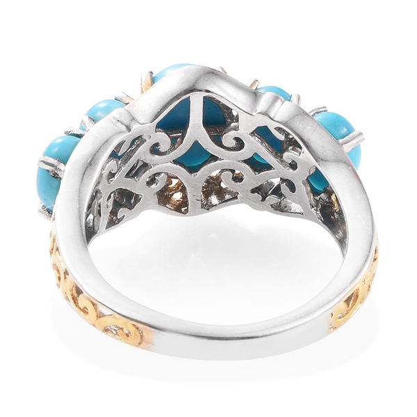 Arizona Sleeping Beauty Turquoise (Ovl 1.15 Ct) 5 Stone Ring in Platinum and Yellow Gold Overlay Sterling Silver 3.000 Ct.