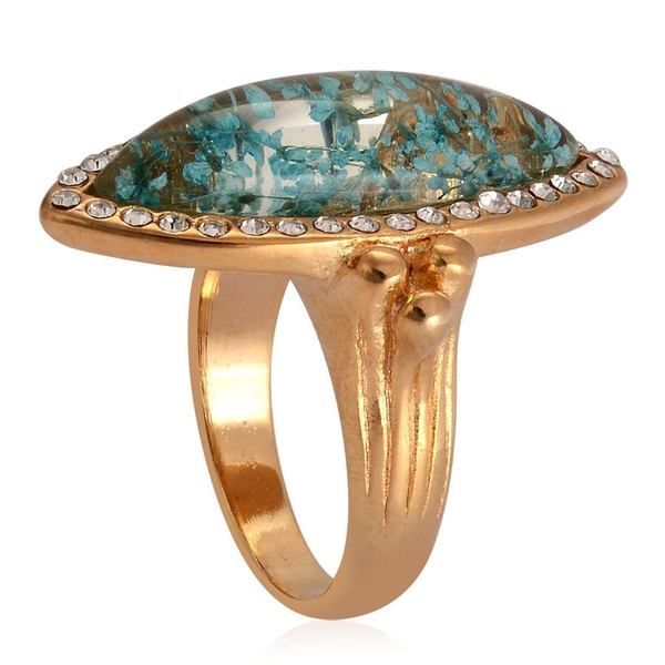 Natural Flower Preserved with White Austrian Crystal Ring in ION Plated Gold with Stainless Steel