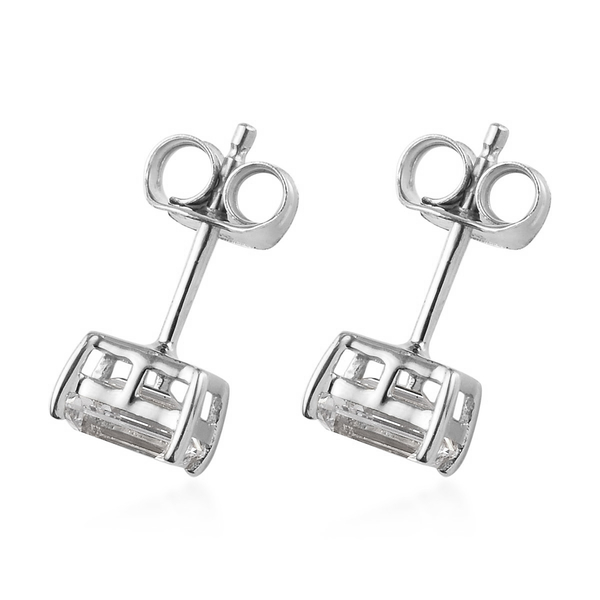 Lustro Stella Made with Finest CZ Solitaire Stud Earrings (with Push Back) in 9K White Gold