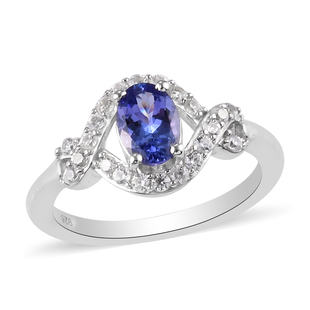 Tanzanite and Natural Cambodian Zircon Ring in Platinum Overlay Sterling Silver 1.17 Ct.