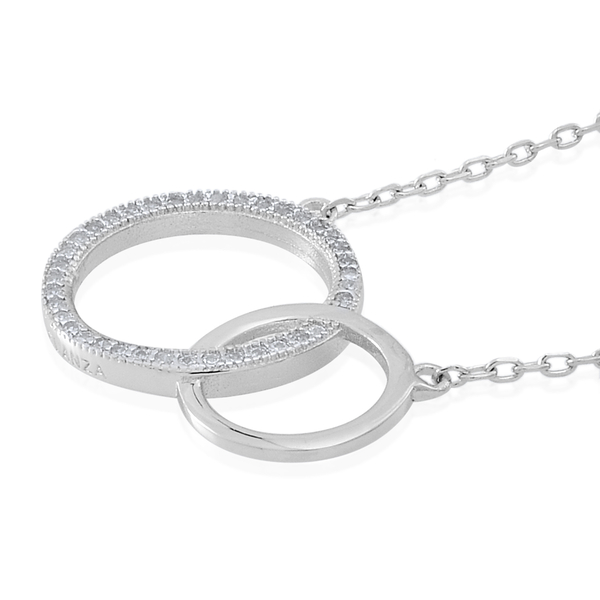 ELANZA AAA Simulated White Diamond (Rnd) Circle Necklace (Size 16) in Rhodium Plated Sterling Silver