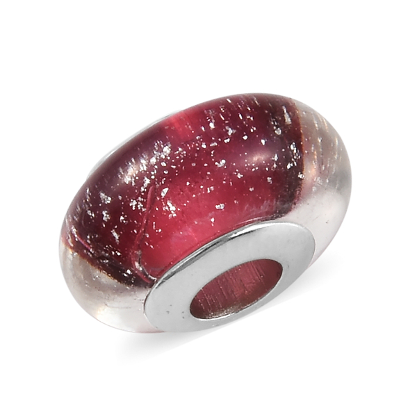 Charmes De Memoire Dark Pink Murano Style Glass Bead Charm in Platinum Overlay Sterling Silver