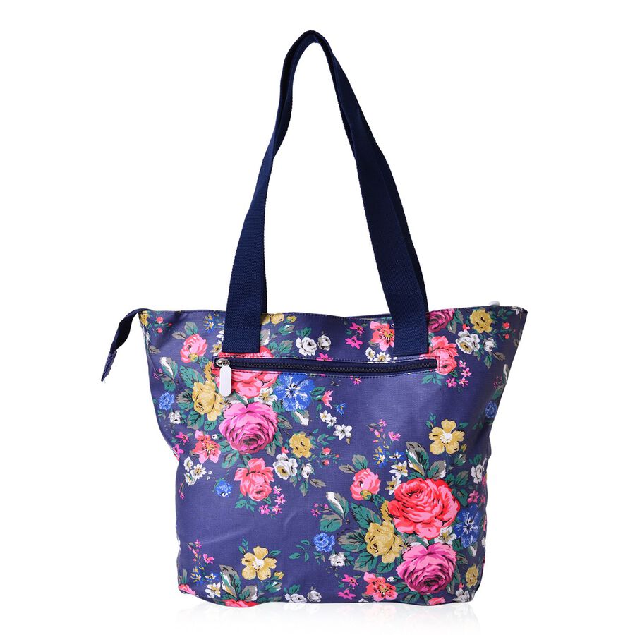 Multi Floral Pattern Navy Waterproof Tote Bag with External Zipper ...