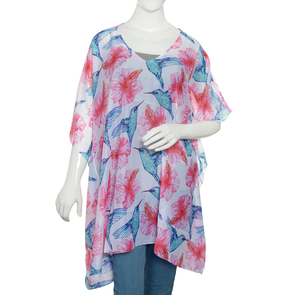 New Arrival- Pink, Blue and Multi Colour Bird and Floral Printed Kaftan (Size 90x65)