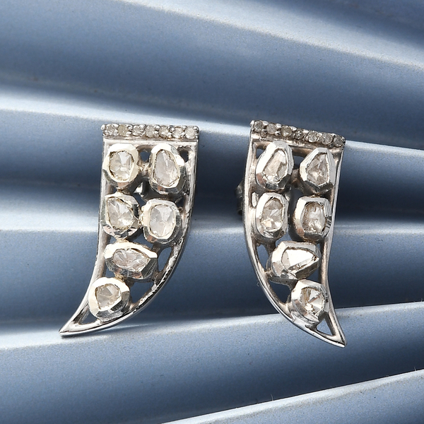 Polki Diamond Earrings (with Push Back) in Platinum Overlay Sterling Silver 0.51 Ct.