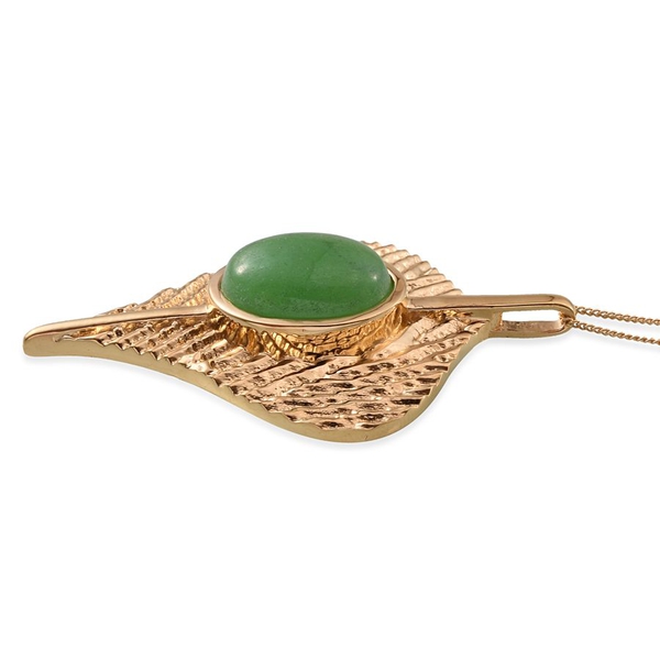 Green Jade (Ovl) Leaf Pendant With Chain in 14K Gold Overlay Sterling Silver 10.500 Ct.
