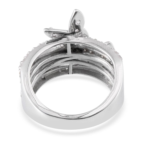 Simulated Diamond (Rnd) Butterfly Ring in Platinum Overlay Sterling Silver 2.100 Ct.