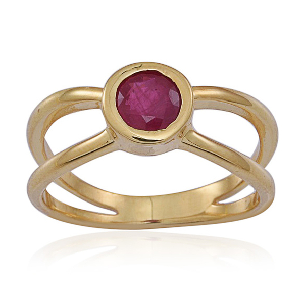 Ruby (Rnd) Solitaire Ring in 14K Gold Overlay Sterling Silver 1.000 Ct.