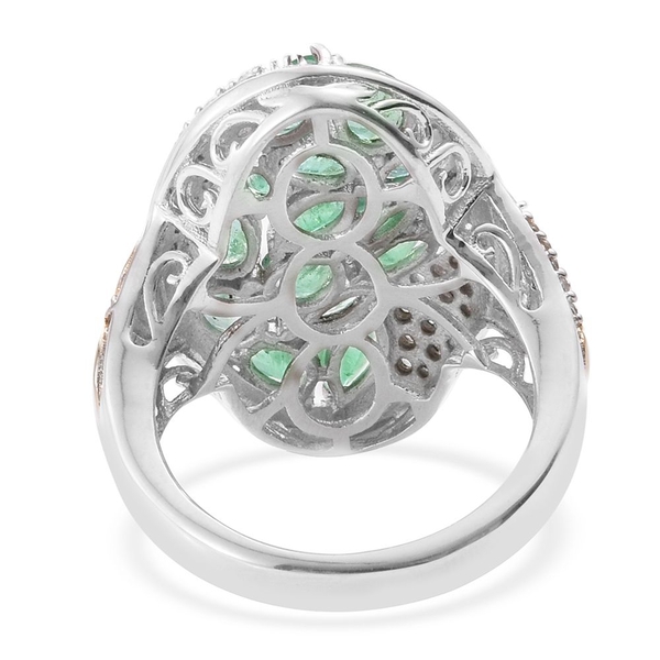 Kagem Zambian Emerald (Ovl), Natural Cambodian Zircon Ring in Platinum and Yellow Gold Overlay Sterling Silver 4.000 Ct.