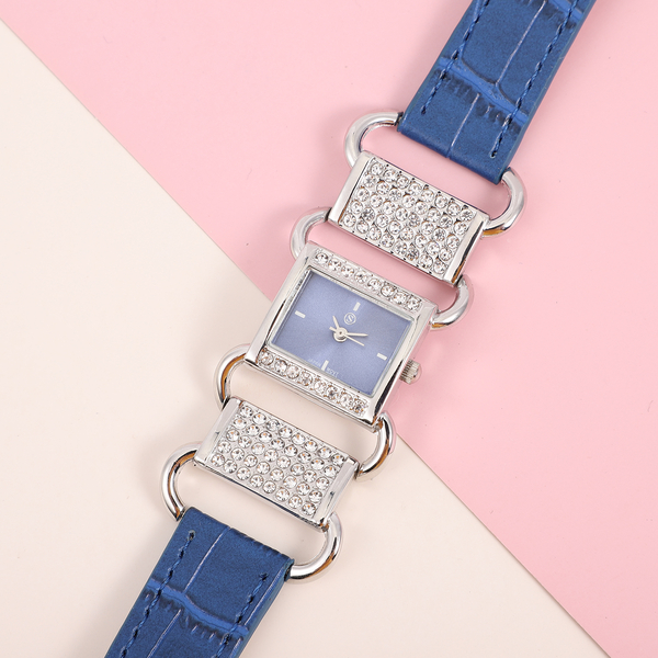 STRADA Japanese Movement Blue Dial Crystal Studded Water Resistant Watch with Blue Colour Strap