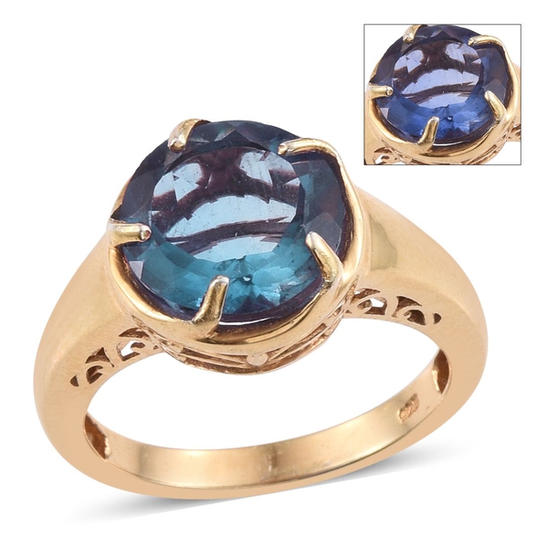Colour Change Fluorite (Rnd) Solitaire Ring in 14K Gold Overlay Sterling Silver 6.500 Ct.