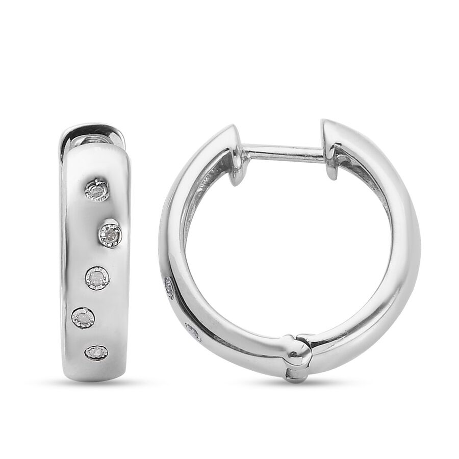 Diamond FLUSH Set Hoop Earrings in Platinum Plated Silver - 3456594 - TJC