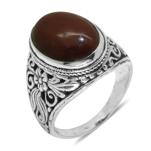 Royal Bali Collection Red Jade (Ovl) Ring in Sterling Silver 13.760 Ct.