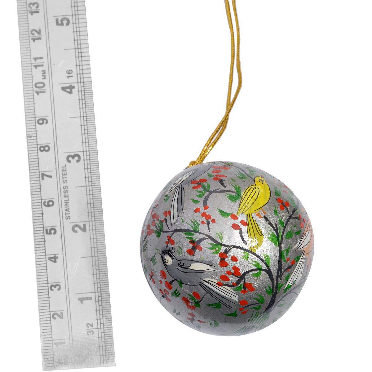 Christmas Decorations - Set of 3 Grey Colour Paper Mache Tree Hanging Christmas Balls