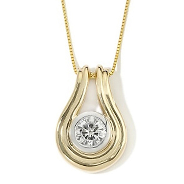 White Topaz (Rnd) Pendant With Chain in 14K Gold Overlay Sterling Silver 1.750 Ct.