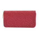 Rose Embossed Pattern Long Size Wallet with Zipper Closure (Size 19x10x3Cm) - Burgundy
