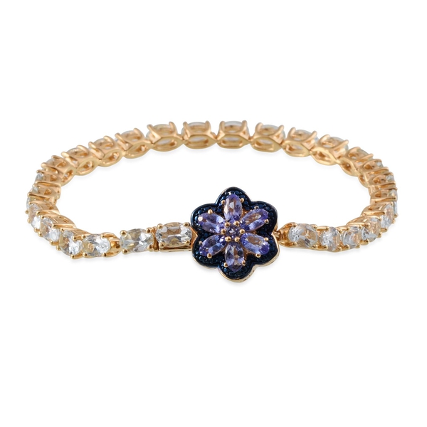Espirito Santo Aquamarine (Ovl), Tanzanite and Blue Diamond Bracelet (Size 7.5) in 14K Gold Overlay 