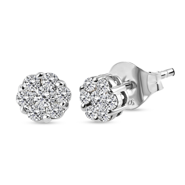 9K White Gold SGL Certified Diamond (I3/ G-H) Cluster Earrings (With Push Back) 0.25 Ct.