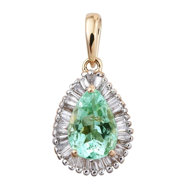 ILIANA 18K Y Gold Boyaca Colombian Emerald (Pear 1.25 Ct), Diamond Pendant 1.500 Ct.